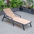 LeisureMod Marlin Patio Chaise Lounge Chair With Arms Aluminum Frame Light Brown