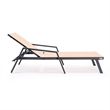 LeisureMod Marlin Patio Chaise Lounge Chair With Arms Aluminum Frame Light Brown