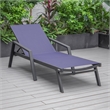 LeisureMod Marlin Patio Chaise Lounge Chair With Arms Aluminum Frame Navy Blue