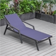 LeisureMod Marlin Patio Chaise Lounge Chair With Arms Aluminum Frame Navy Blue