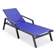 LeisureMod Marlin Patio Chaise Lounge Chair With Arms Aluminum Frame Navy Blue