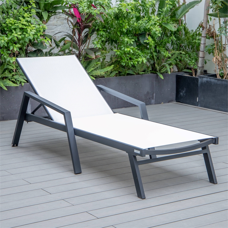 LeisureMod Marlin Patio Chaise Lounge Chair With Arms Aluminum Frame White