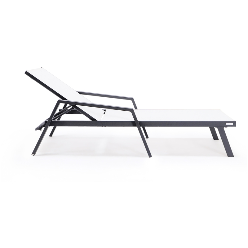 LeisureMod Marlin Patio Chaise Lounge Chair With Arms Aluminum Frame White
