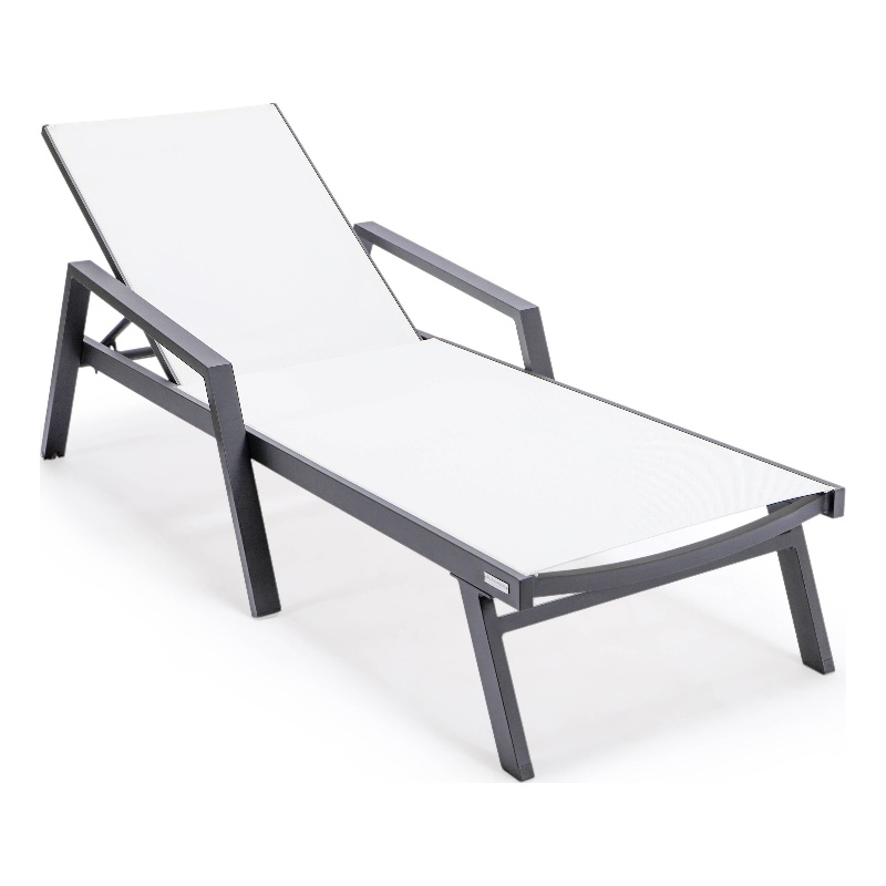 LeisureMod Marlin Patio Chaise Lounge Chair With Arms Aluminum Frame White