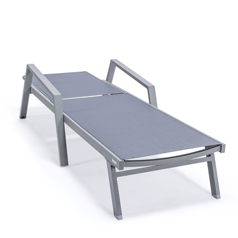 LeisureMod Marlin Patio Chaise Lounge Chair With Arms Aluminum Frame Dark Gray