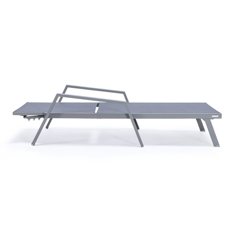 LeisureMod Marlin Patio Chaise Lounge Chair With Arms Aluminum Frame Dark Gray