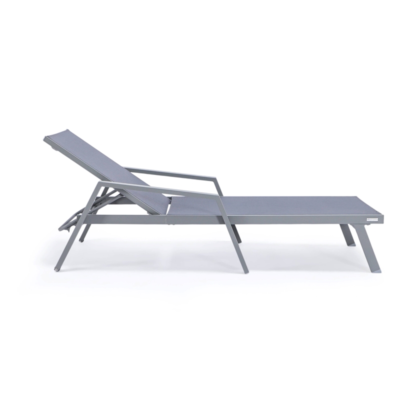 LeisureMod Marlin Patio Chaise Lounge Chair With Arms Aluminum Frame Dark Gray