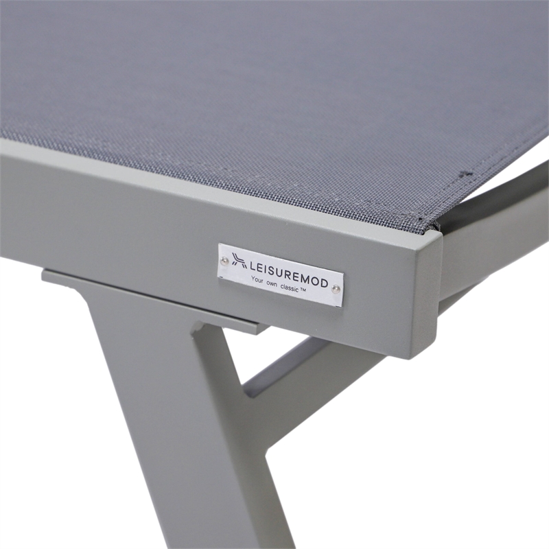 LeisureMod Marlin Patio Chaise Lounge Chair With Arms Aluminum Frame Dark Gray