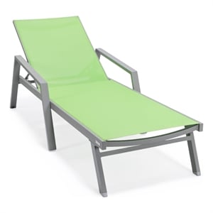 LeisureMod Marlin Patio Chaise Lounge Chair With Arms Aluminum Frame Green