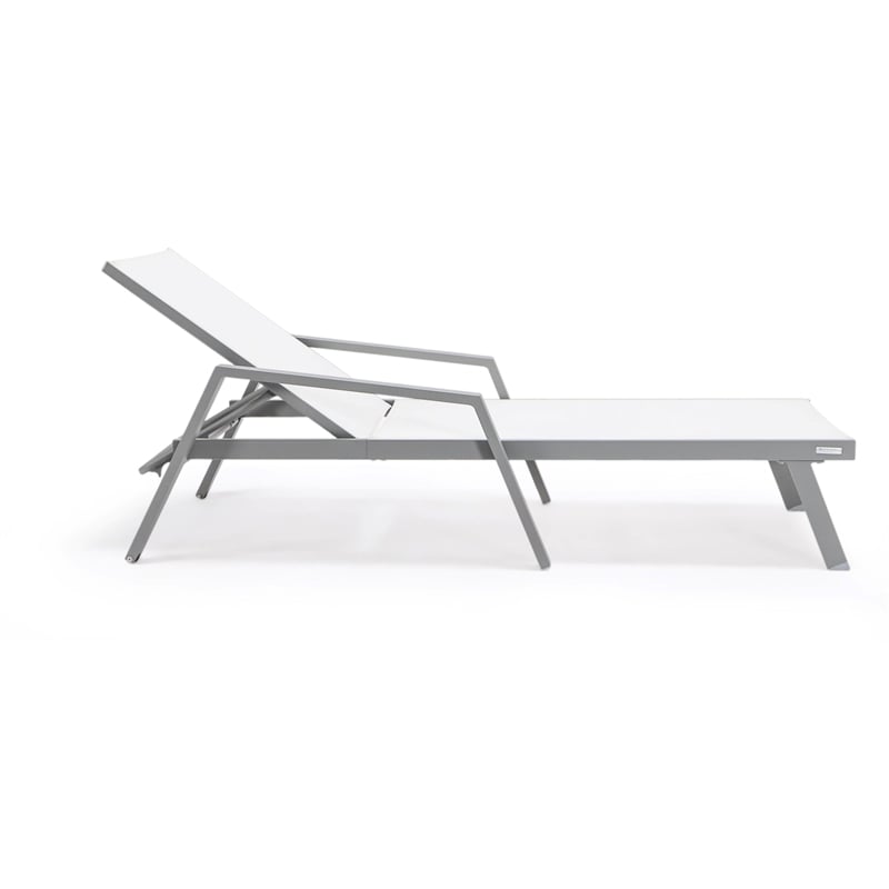 LeisureMod Marlin Patio Chaise Lounge Chair With Arms Aluminum Frame White