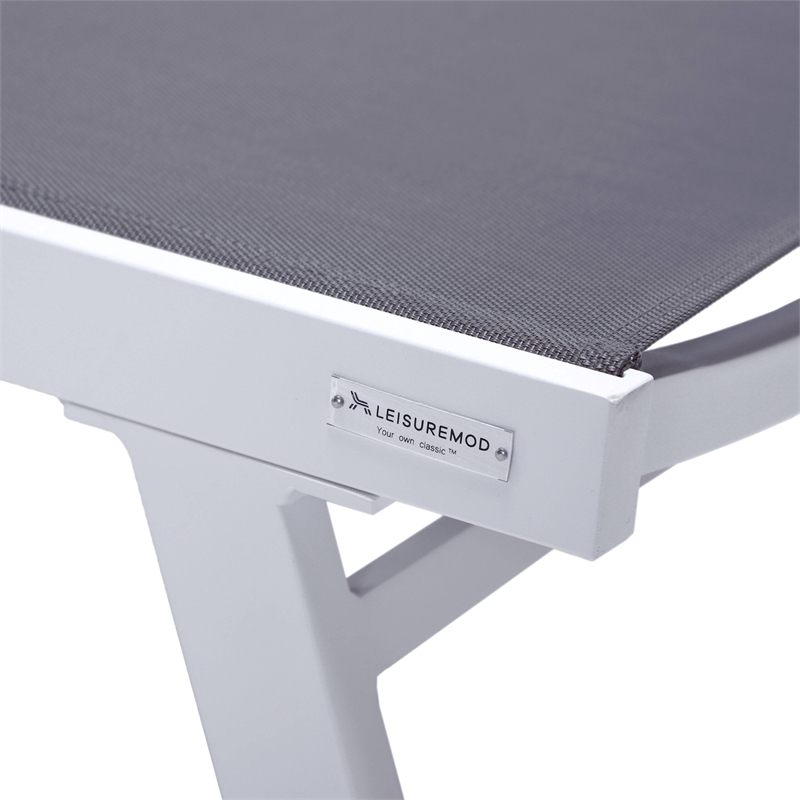 LeisureMod Marlin Patio Chaise Lounge Chair With Arms Aluminum Frame Dark Gray