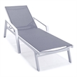 LeisureMod Marlin Patio Chaise Lounge Chair With Arms Aluminum Frame Dark Gray