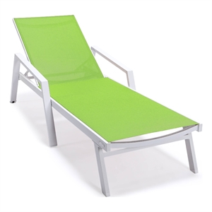 LeisureMod Marlin Patio Chaise Lounge Chair With Arms Aluminum Frame Arms Green