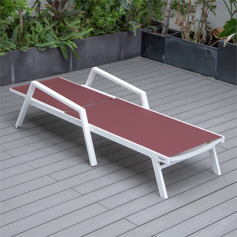 LeisureMod Marlin Patio Chaise Lounge Chair With Arms Aluminum Frame Red