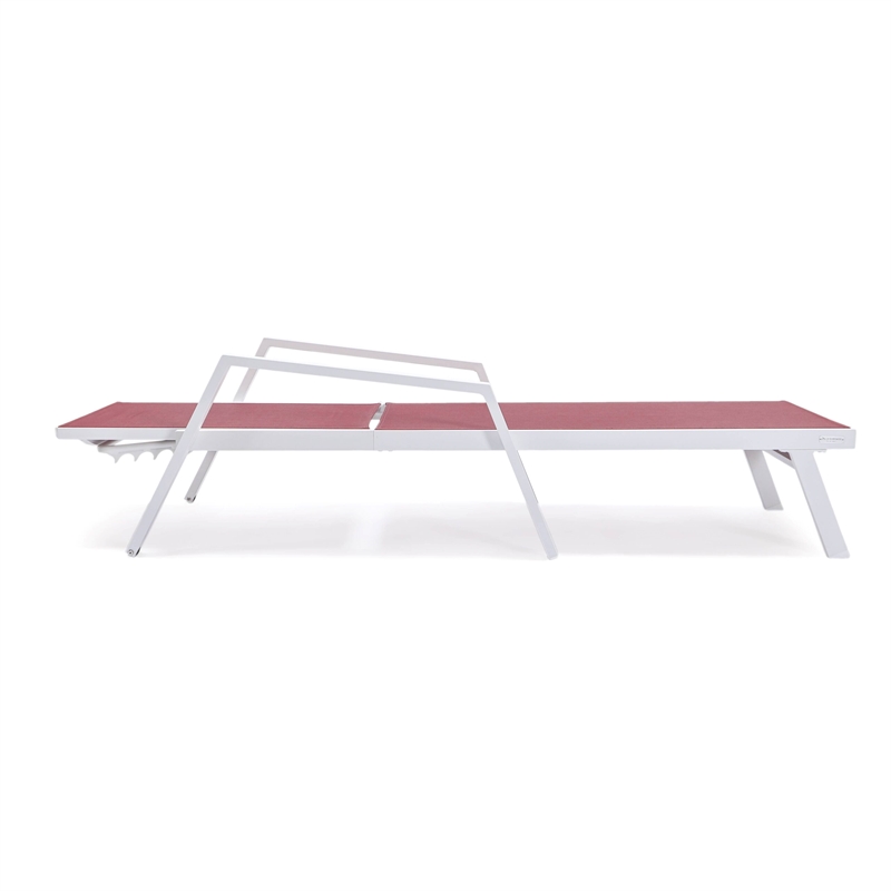 LeisureMod Marlin Patio Chaise Lounge Chair With Arms Aluminum Frame Red