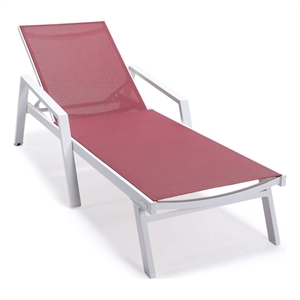 LeisureMod Marlin Patio Chaise Lounge Chair With Arms Aluminum Frame Red