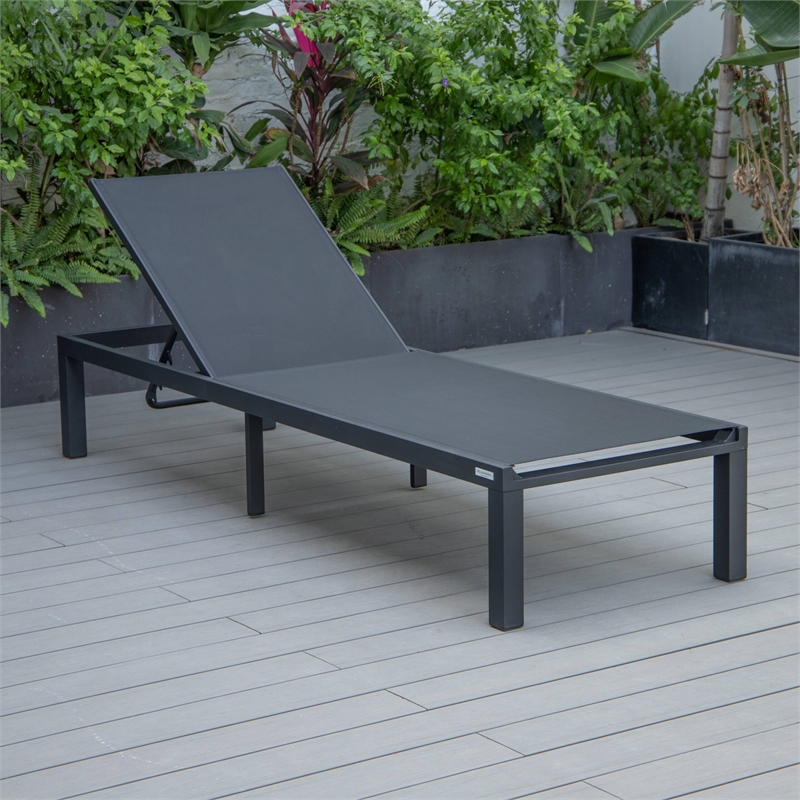LeisureMod Marlin Patio Chaise Lounge Chair With Black Aluminum Frame Black
