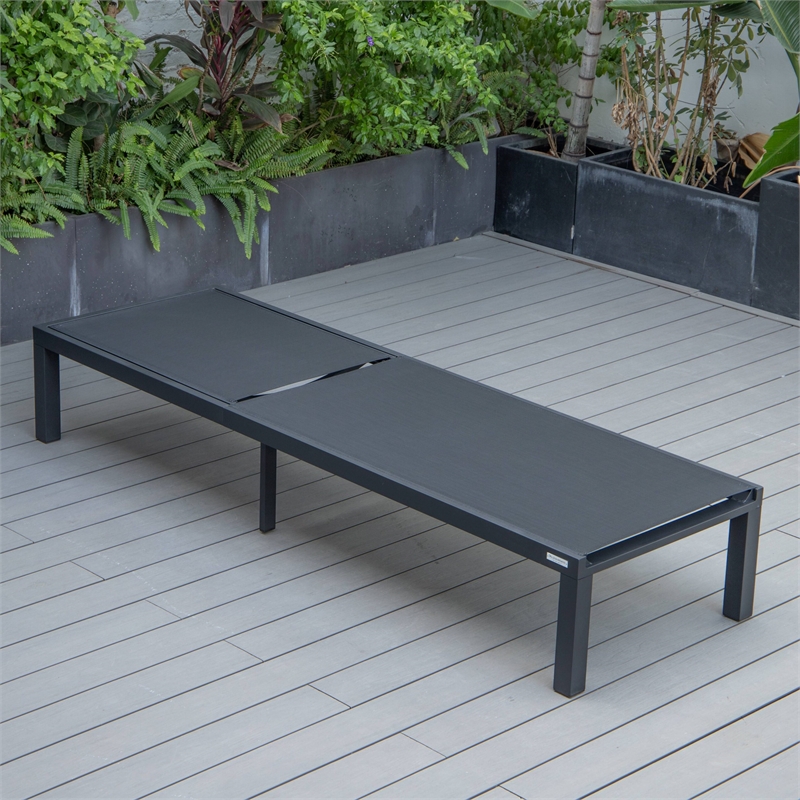 LeisureMod Marlin Patio Chaise Lounge Chair With Black Aluminum Frame Black