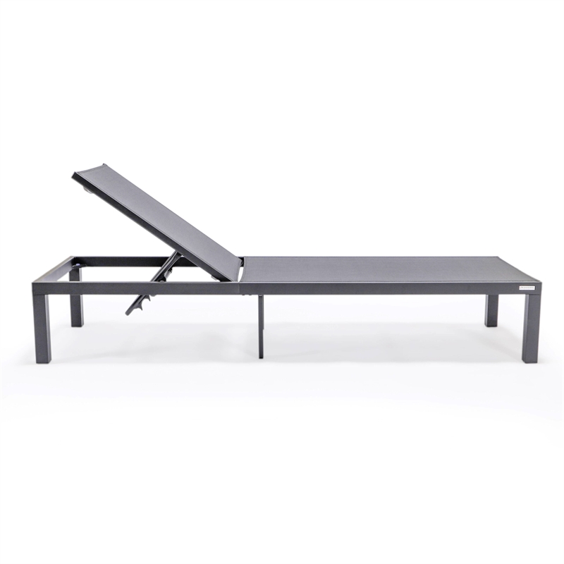 LeisureMod Marlin Patio Chaise Lounge Chair With Black Aluminum Frame Black