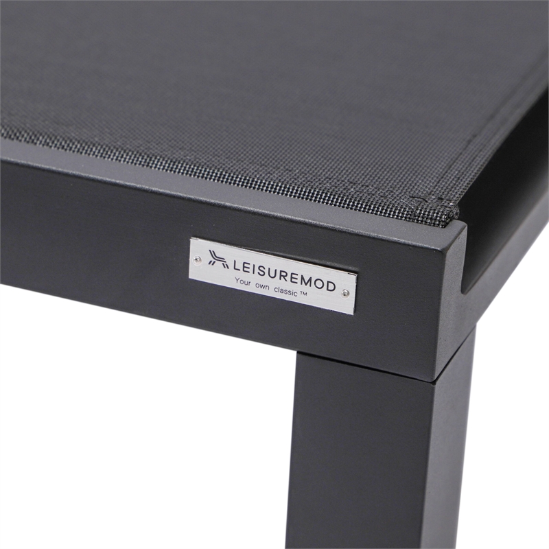 LeisureMod Marlin Patio Chaise Lounge Chair With Black Aluminum Frame Black