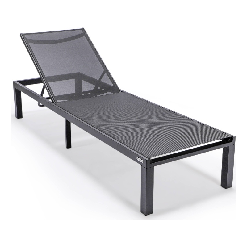 LeisureMod Marlin Patio Chaise Lounge Chair With Black Aluminum Frame Black