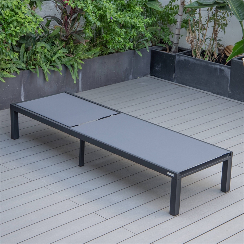 LeisureMod Marlin Patio Chaise Lounge Chair With Black Aluminum Frame Dark Gray
