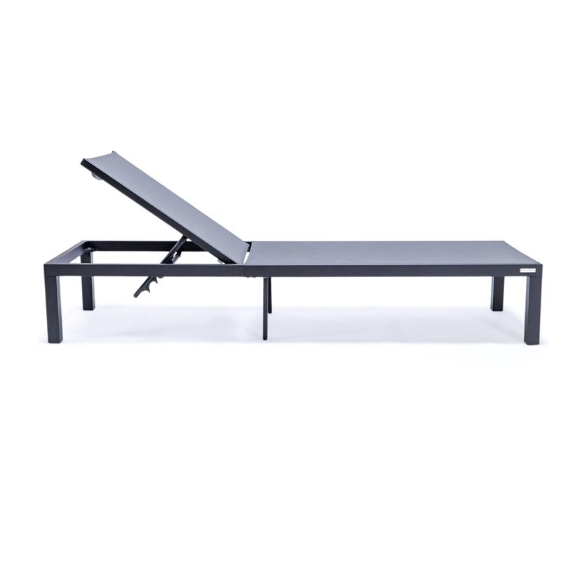 LeisureMod Marlin Patio Chaise Lounge Chair With Black Aluminum Frame Dark Gray