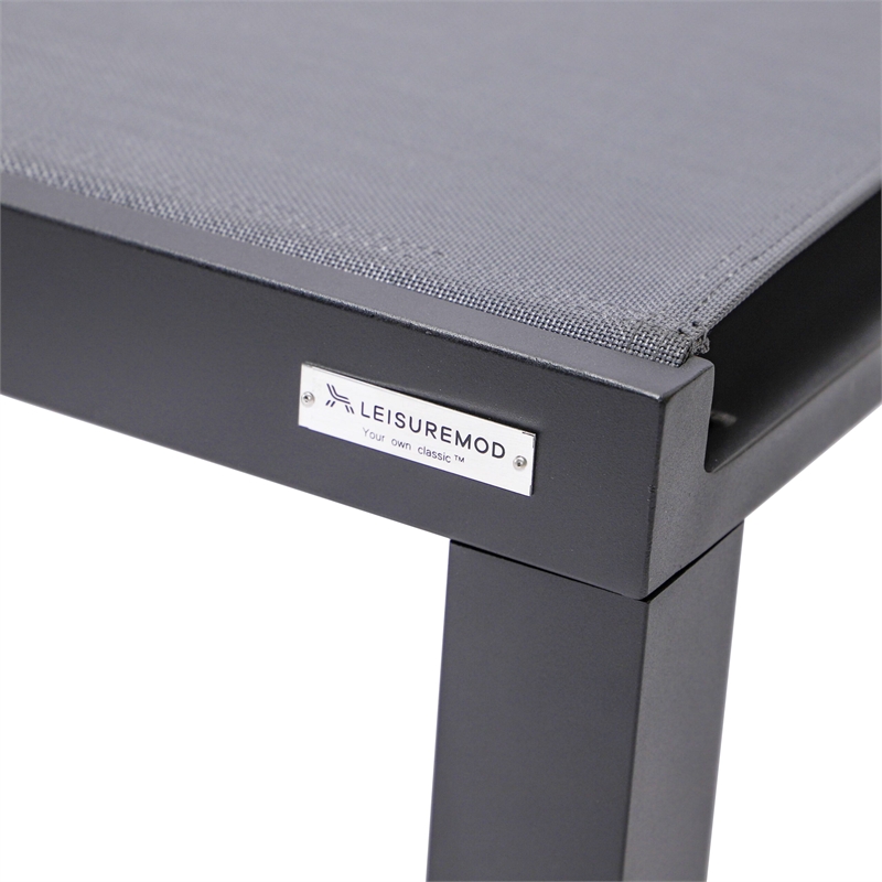 LeisureMod Marlin Patio Chaise Lounge Chair With Black Aluminum Frame Dark Gray