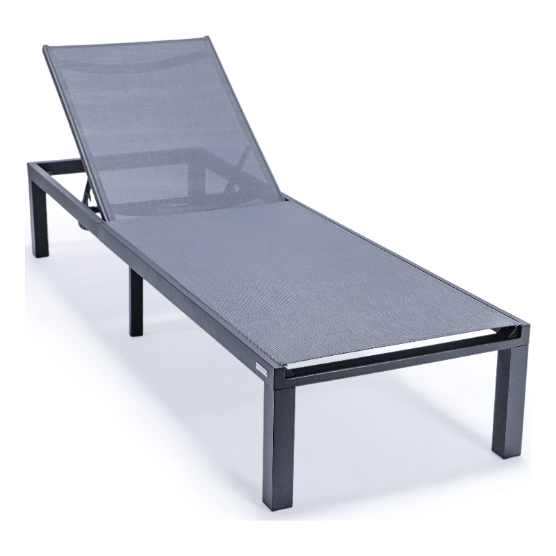 LeisureMod Marlin Patio Chaise Lounge Chair With Black Aluminum Frame Dark Gray