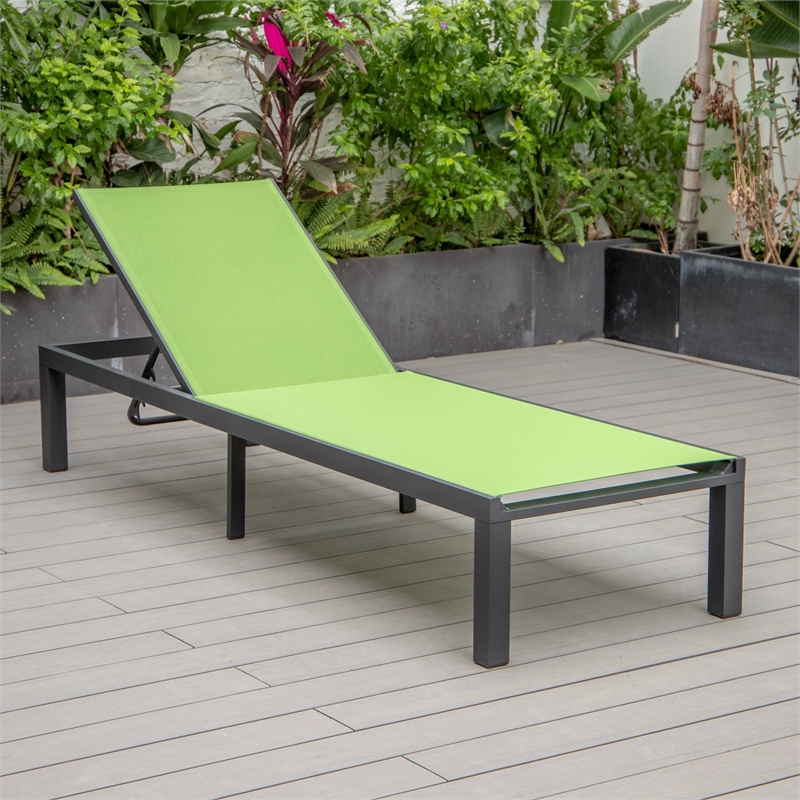 LeisureMod Marlin Patio Chaise Lounge Chair With Black Aluminum Frame Green
