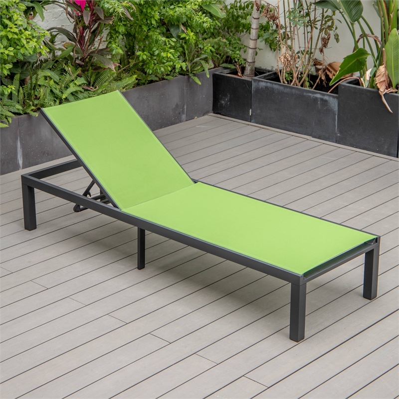 LeisureMod Marlin Patio Chaise Lounge Chair With Black Aluminum Frame Green
