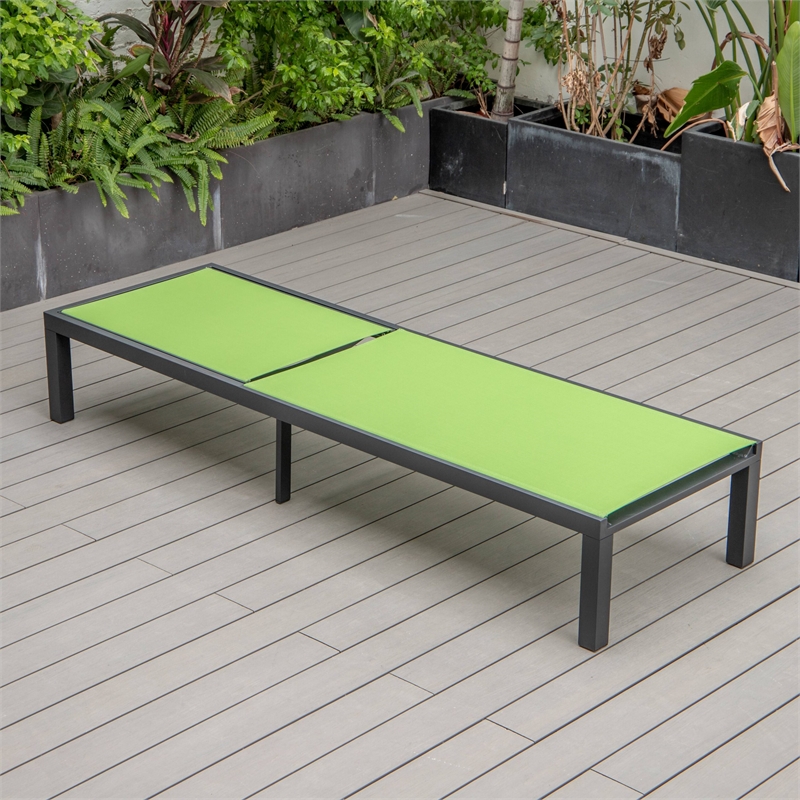 LeisureMod Marlin Patio Chaise Lounge Chair With Black Aluminum Frame Green