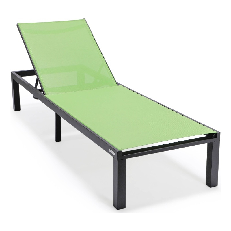 LeisureMod Marlin Patio Chaise Lounge Chair With Black Aluminum Frame Green