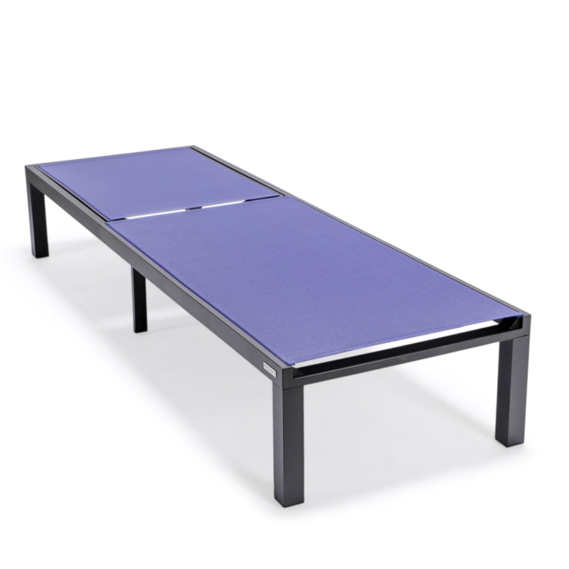 LeisureMod Marlin Patio Chaise Lounge Chair With Black Aluminum Frame Navy Blue