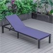 LeisureMod Marlin Patio Chaise Lounge Chair With Black Aluminum Frame Navy Blue
