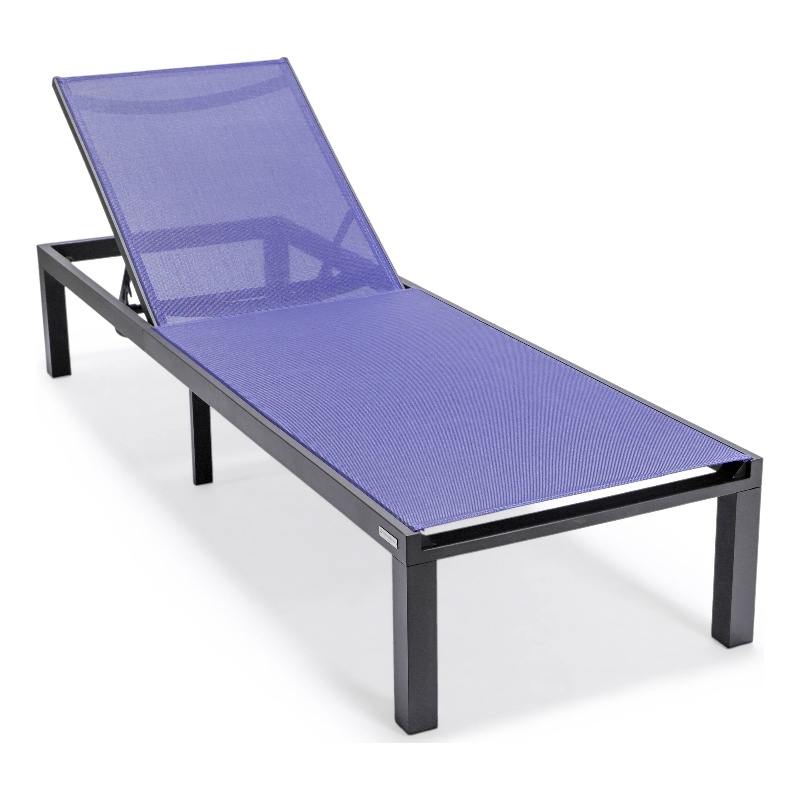 LeisureMod Marlin Patio Chaise Lounge Chair With Black Aluminum Frame Navy Blue