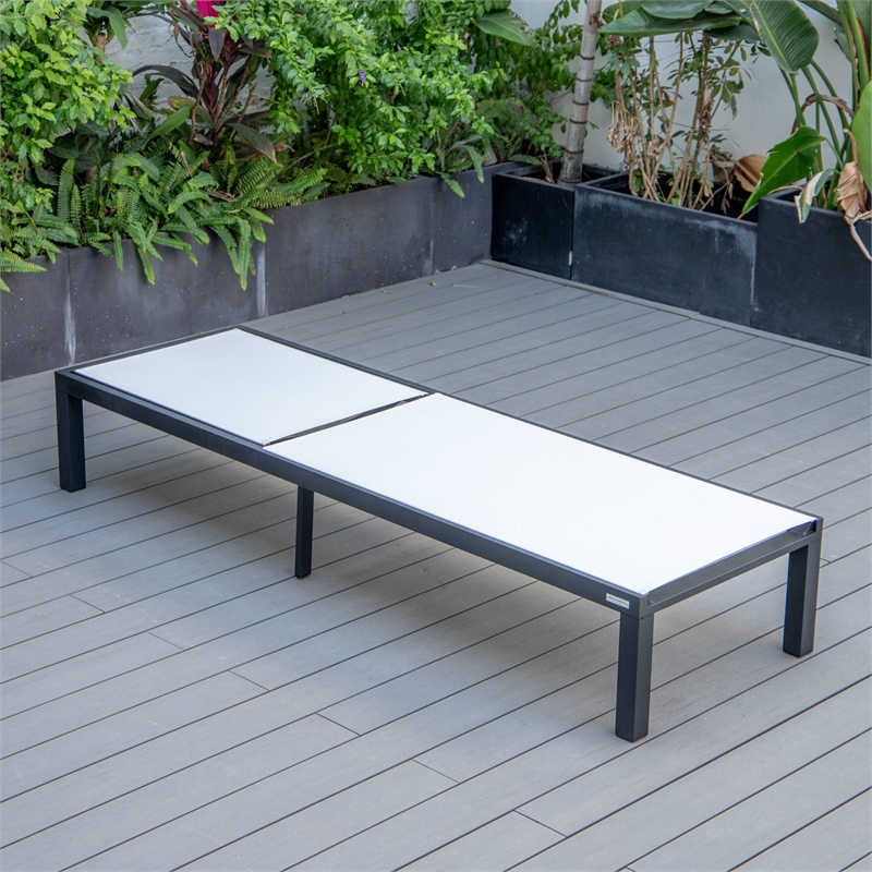 LeisureMod Marlin Patio Chaise Lounge Chair With Black Aluminum Frame White