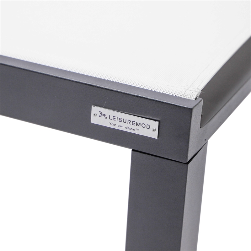 LeisureMod Marlin Patio Chaise Lounge Chair With Black Aluminum Frame White