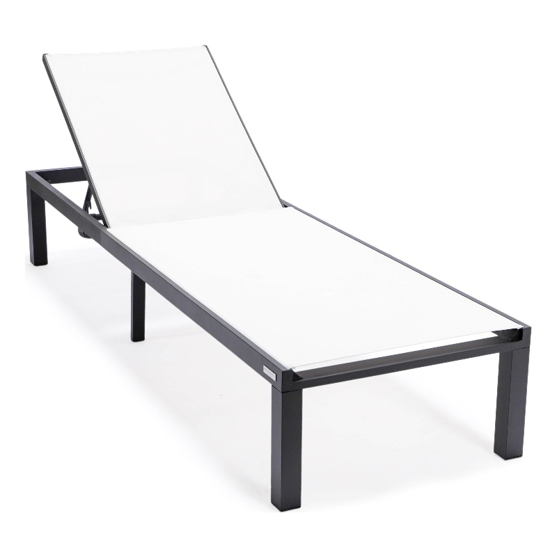 LeisureMod Marlin Patio Chaise Lounge Chair With Black Aluminum Frame White