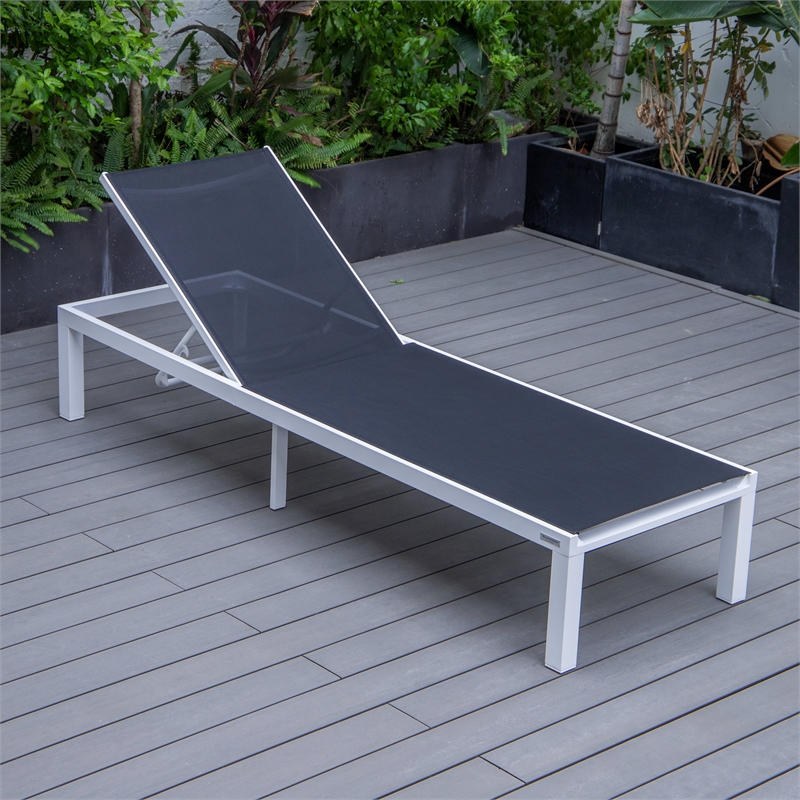 LeisureMod Marlin Patio Chaise Lounge Chair With Black Aluminum Frame Black