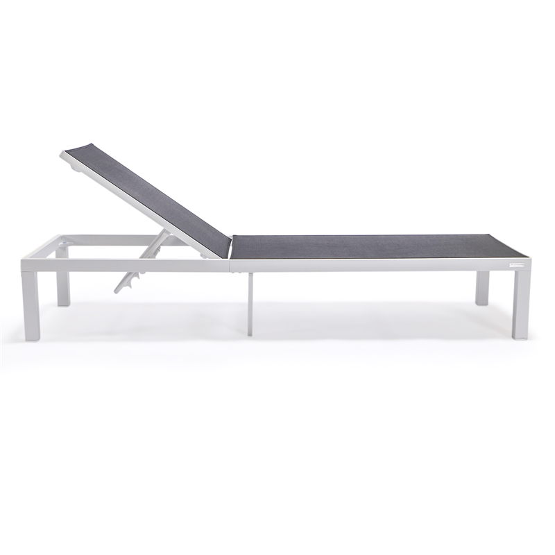 LeisureMod Marlin Patio Chaise Lounge Chair With Black Aluminum Frame Black