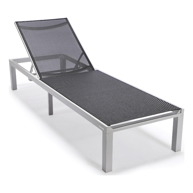 LeisureMod Marlin Patio Chaise Lounge Chair With Black Aluminum Frame Black
