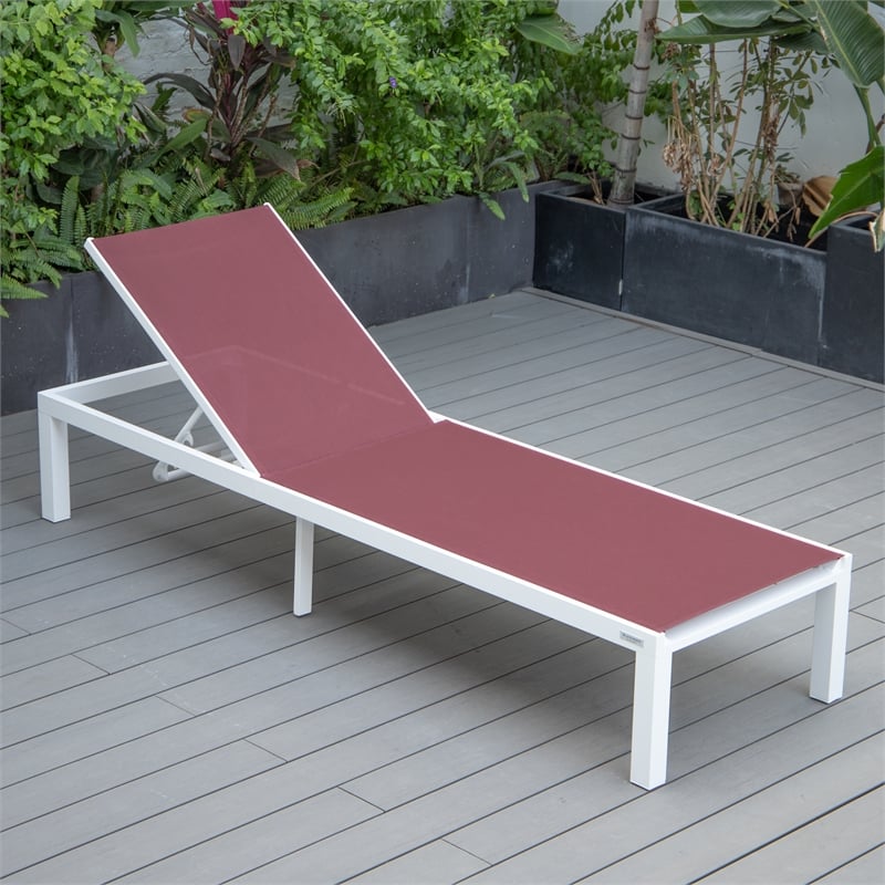LeisureMod Marlin Patio Chaise Lounge Chair With Black Aluminum Frame Red