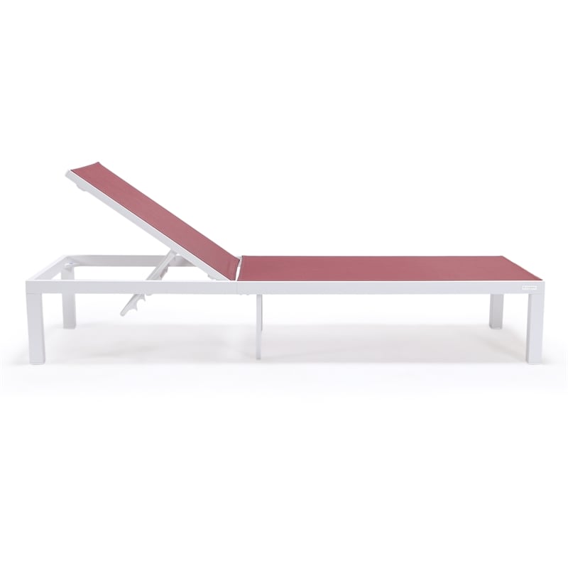 LeisureMod Marlin Patio Chaise Lounge Chair With Black Aluminum Frame Red