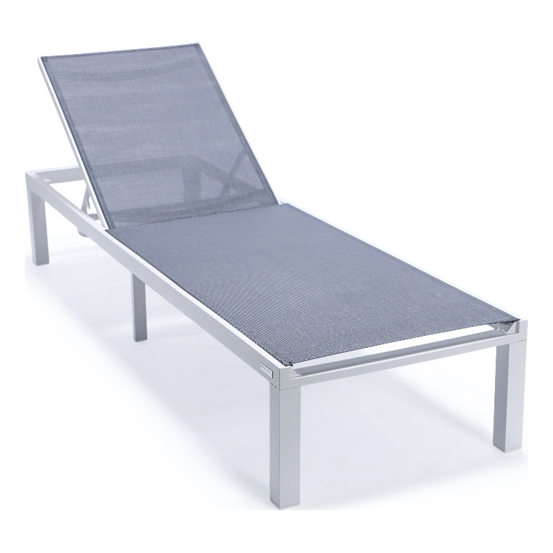 LeisureMod Marlin Patio Chaise Lounge Chair With Black Aluminum Frame Dark Gray