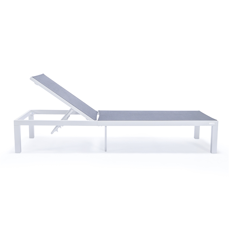 LeisureMod Marlin Patio Chaise Lounge Chair With Black Aluminum Frame Dark Gray