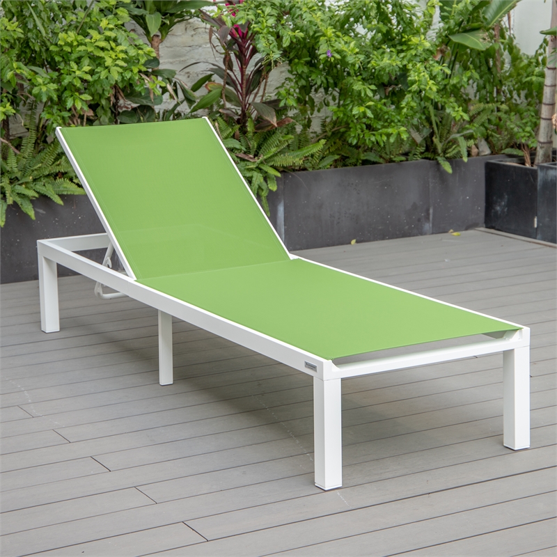 LeisureMod Marlin Patio Chaise Lounge Chair With Black Aluminum Frame Green