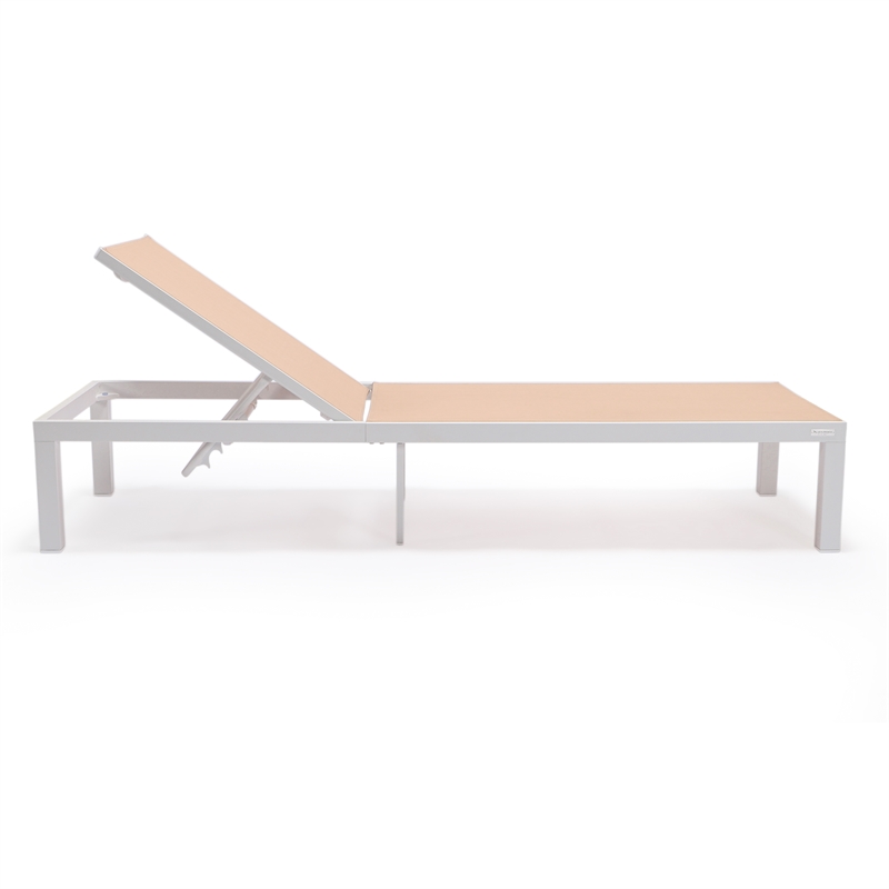 LeisureMod Marlin Patio Chaise Lounge Chair With Aluminum Frame Light Brown