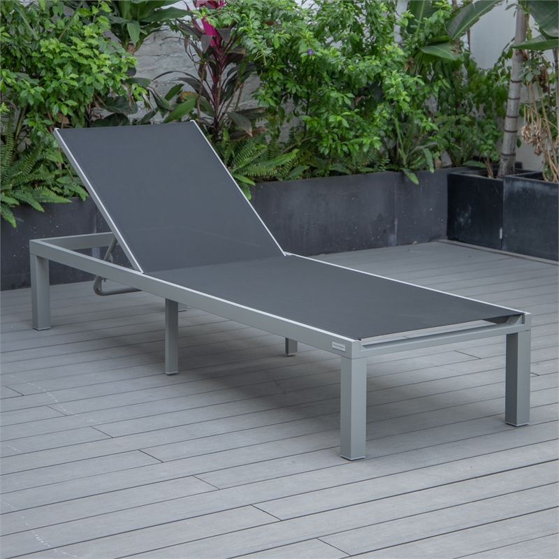 LeisureMod Marlin Patio Chaise Lounge Chair With Black Aluminum Frame ...