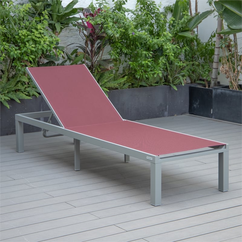 leisuremod marlin patio chaise lounge chair with black aluminum frame red
